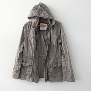 Abercrombie‎ Fitch Womens Medium Parka Army Grey Chore Hooded Pockets Utility